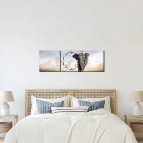 Kép - Elefánt egy nagyvárosban (órával) (90x30 cm)