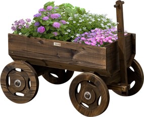 Outsunny Emelt Ágyás Fa Kocsi Dizájnban, Virágos Doboz Fa, Növény Kocsi, Növény Állvány Kerthez és Teraszhoz, 50 kg-ig Terhelhető, Sötétszürke, 120 x