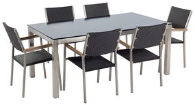 Kerti étkező szett Grosso (fekete) (üveglappal 180x90 cm) (rattan szék) (üveg). 1011749