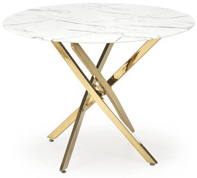 Asztal Houston 1538Aranysárga, Fehér márvány, 73cm, Üveg, Fém
