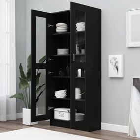 fekete szerelt fa vitrinszekrény 82,5 x 30,5 x 185,5 cm