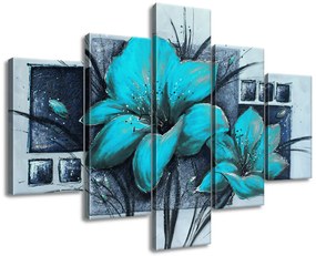 Gario Kézzel festett kép Gyönyöru kék pipacsok - 5 részes Méret: 100 x 70 cm