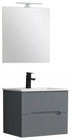 Trent Fürdőszobabútor 60 cm kerámia mosdóval (2 fiókos) tükörrel 60x80 cm antracit szürke