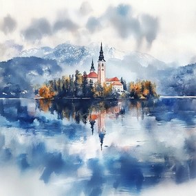 Vászonkép Canvas Tájkép Szlovénia Tó Hibás Sziget Templom 40x40