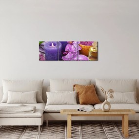 Orchideák és gyertyák képe (órával) (90x30 cm)