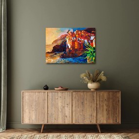 Kép - Falu Cinque Terre partján, az olasz riviérán, modern impresszionizmus (70x50 cm)