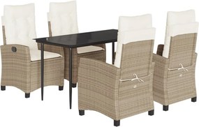 vidaXL 5 részes bézs polyrattan kerti étkezőgarnitúra párnákkal