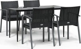 vidaXL 5 részes polyrattan és acél kerti étkezőgarnitúra párnával
