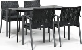 vidaXL 5 részes polyrattan és acél kerti étkezőgarnitúra párnával