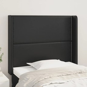fekete műbőr fejtámla szárnyakkal 83x16x118/128 cm