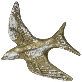 Koptatott fém fecske faldekoráció patinás óarany 11x10x2cm