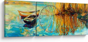 Kép - Tó csónakokkal (órával) (90x30 cm)