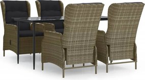 vidaXL 5 részes barna polyrattan kerti étkezőgarnitúra