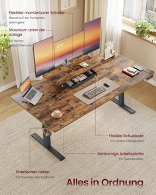 Magasságállítható íróasztal, 160 x 80 cm, vintage barna