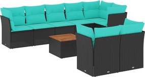 vidaXL 9 részes fekete polyrattan kerti ülőgarnitúra párnával