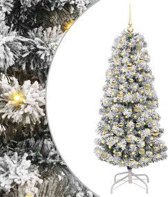 vidaXL Műanyag Hajtogatós Karácsonyfa 150 LED-del Zöld és Fehér 150 cm