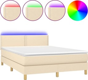 vidaXL krémszínű szövet rugós és LED-es ágy matraccal 140x200 cm
