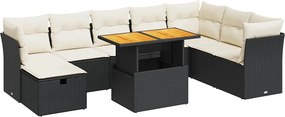 vidaXL 9 részes fekete polyrattan akácfa kerti ülőgarnitúra párnákkal