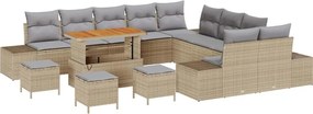 vidaXL Kerti Kanapé Szett párnával 14 pcs Bézs polirattan