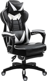 Vinsetto Ergonomikus Játék Szék Irodai Szék Magasságban Állítható Dőlt Hátlap Lábpihenő Fejtámla Derékpárna Kerekek 65x70x118.5-128.5 cm Fehér | Aosom