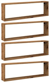 4 db antik fa színű szerelt fa fali kockapolc 100 x 15 x 30 cm
