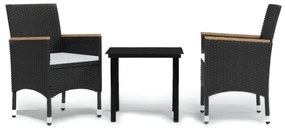 vidaXL 3 részes fekete kerti étkezőgarnitúra párnákkal