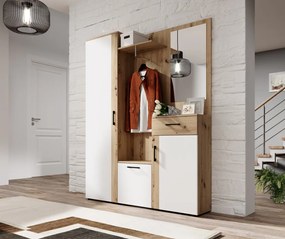 Előszoba bútor szett Artisan tölgy / fehér színkombinációban LED világítással – TRIO