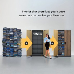 Fém iratszekrény JAN, 900 x 1850 x 400 mm, Eco Design: antracit/ dió