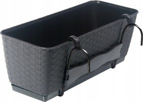 Virágtartó láda antracit rattan 40cm betét állvány korlát tartó