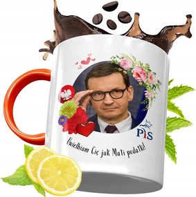 Narancssárga Bögre Mateusz Morawiecki Ajándék fényképes nyomtatással
