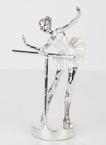 Bond design magasfényű ezüst fém balerína asztali dekorációs szobor 20,5x14x7cm