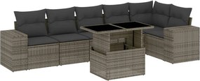 vidaXL 7 részes szürke polyrattan kerti ülőgarnitúra párnákkal