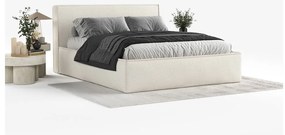 Krémszínű kárpitozott ágyneműtartós franciaágy ágyráccsal 200x200 cm Lounge L – Maison de Rêve