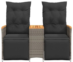 2 személyes szürke polyrattan dönthető kerti kanapé asztallal