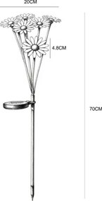 Globo 36090 Solar lámpa, rozsdamentes acél, matt fekete műanyag, zöld, fehér, sárga műanyag, tolókapcsolóval, AA 600mAh 1.2V elemmel, IP44, ø: 200mm, M: 700mm, tartozék: 6x 0.06W 3V LED, 3500K