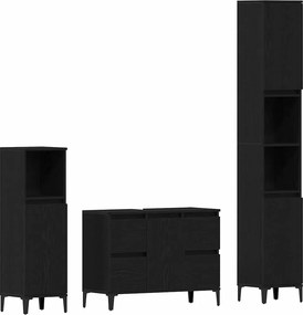 vidaXL Fürdőszoba bútor szett 3 pcs Fekete tölgy Mérnöki fa és fém