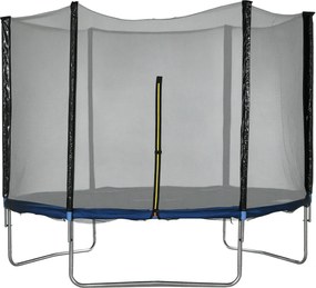 SPORTNOW Kültéri Trampolin Ø305x250 cm Gyerekeknek és Felnőtteknek Biztonsági Hálóval, Lépcsővel, Szélvédővel és Acélvázal a Kertbe vagy Teraszra Kék