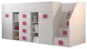 Kombinált gyerekágy 90 cm Toreno 3 (fehér + fényes fehér + fényes rózsaszín fogantyúk) (J). 1083334