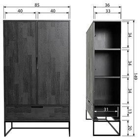 Fekete kőrisfa szekrény 85x149 cm Silas – WOOOD