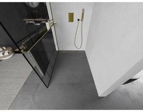Mexen Kioto +, zuhanyparaván polccal és törölközőtartóval 80 x 200 cm, 8mm átlátszó üvegmintás fekete, arany profil, 800-080-121-50-78
