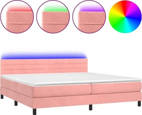 vidaXL rózsaszín bársony rugós és LED-es ágy matraccal 200x200 cm
