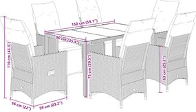 vidaXL 7 részes barna polyrattan kerti bisztrógarnitúra párnákkal