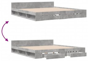 betonszürke szerelt fa ágykeret fiókokkal 200 x 200 cm