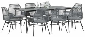 9 részes szürke polyrattan üveg kerti étkezőgarnitúra párnával