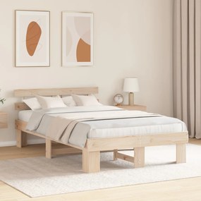 Ágykeret Fejtámlával 120x200 cm Tömör Fa Fenyő