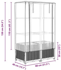 rattan megjelenésű magaságyás melegháztakaróval 80x40x138 cm