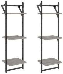 2 db 3 szintes szürke sonoma fali polc rúddal 30 x 25 x 100 cm