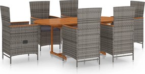 vidaXL 7 részes szürke polyrattan kerti étkezőgarnitúra