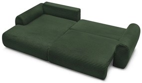 Sötétzöld kordbársony kinyitható sarokkanapé (bal oldali) Lucien – Bobochic Paris