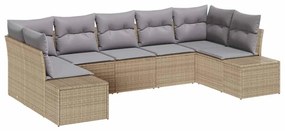 vidaXL Kerti Kanapé Szett párnával 7 pcs Bézs polirattan